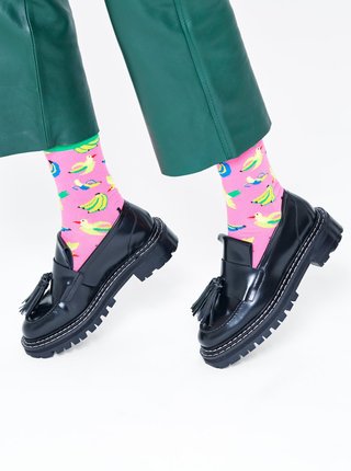 Ružové vzorované ponožky Happy Socks Banana Bird