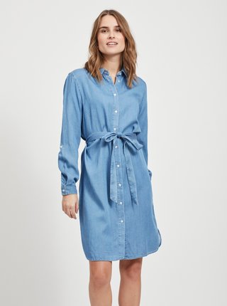 Modré rifľové košeľové šaty VILA Bista
