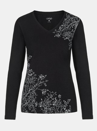 Čierne dámske kvetované tričko LOAP