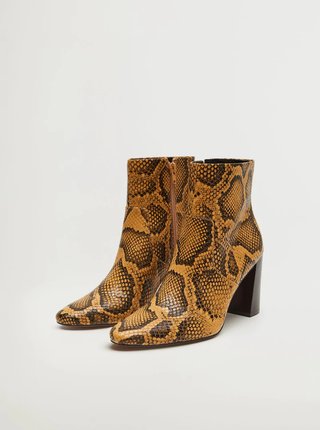 Hnědé kotníkové boty s hadím vzorem Mango Caleo