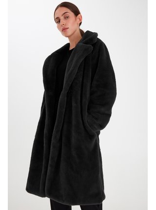 Černý dámský kabát z umělého kožíšku ICHI