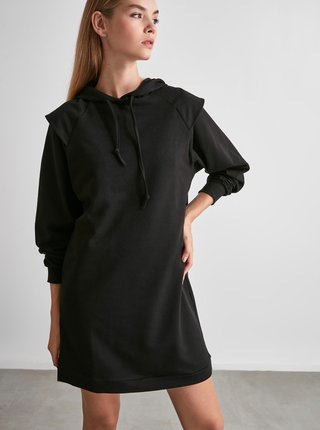 Čierne mikinové šaty s kapucou Trendyol