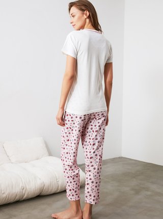 Ružovo-biele dámske vzorované pyžamo Trendyol