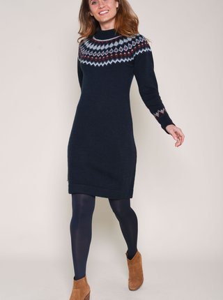 Tmavomodré vzorované svetrové šaty s prímesou vlny z alpaky Brakeburn