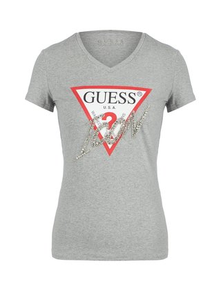 Šedé dámské tričko s potiskem Guess Icon Logo T-shirt