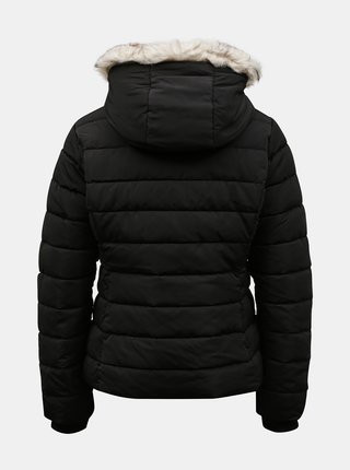 Čierne zimná prešívaná bunda s umelým kožúškom TALLY WEiJL