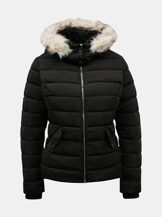 Čierne zimná prešívaná bunda s umelým kožúškom TALLY WEiJL