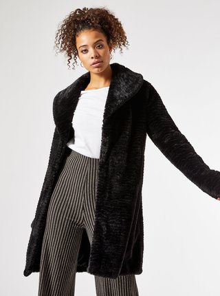 Černý zimní kabát z umělého kožíšku Dorothy Perkins Tall