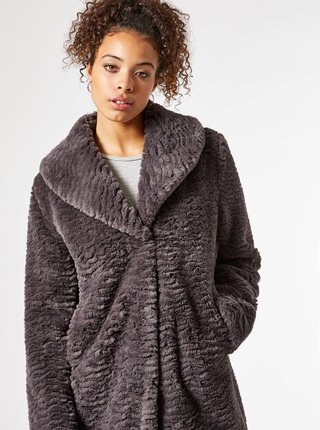Šedý zimní kabát z umělého kožíšku Dorothy Perkins Tall