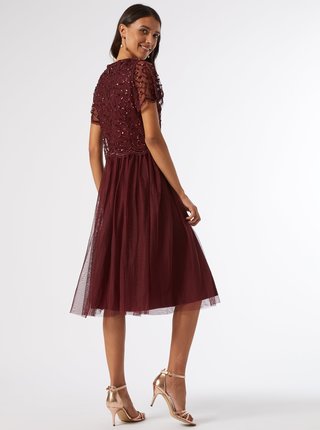 Vínové šaty s flitrovým topem Dorothy Perkins