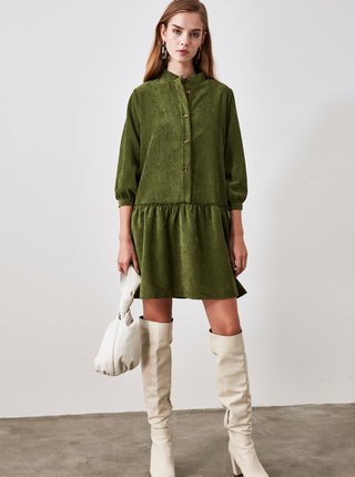 Zelené košeľové menčestrové šaty Trendyol