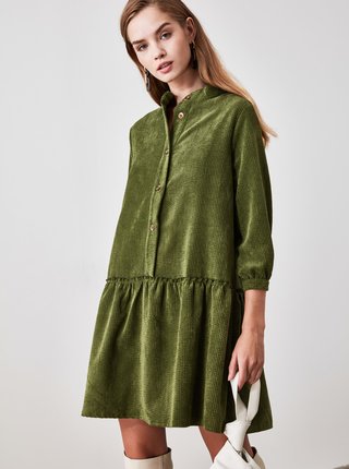 Zelené košeľové menčestrové šaty Trendyol