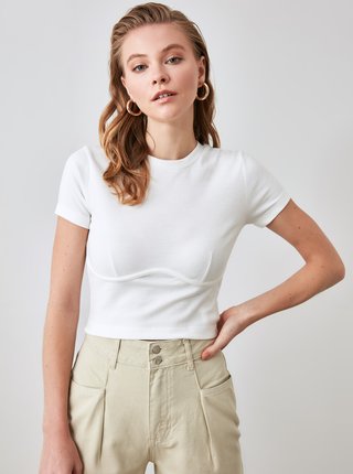 Biele dámske krátke tričko Trendyol