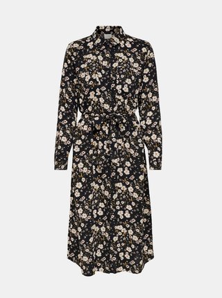 Čierne kvetované košeľové midišaty Jacqueline de Yong