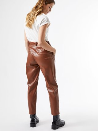 Hnedé skrátené koženkové nohavice Dorothy Perkins