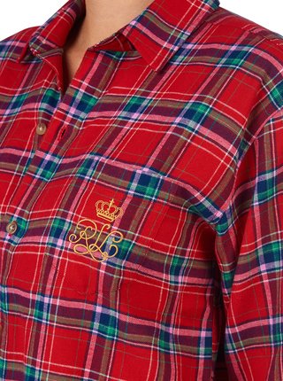 Červená dámska károvaná nočná košeľa Lauren Ralph Lauren