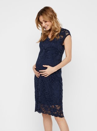 Tmavomodré tehotenské krajkové šaty Mama.licious