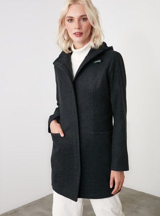 Čierny dámsky kabát s kapucou Trendyol