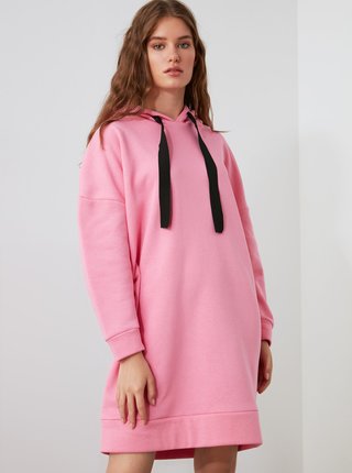 Ružové mikinové šaty s kapucou Trendyol