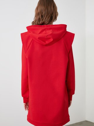 Červené mikinové šaty s kapucou Trendyol
