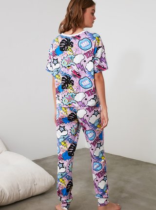 Modro-fialové dámske vzorované pyžamo Trendyol