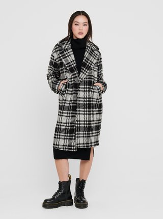 Čierno-šedý kockovaný zimný kabát ONLY