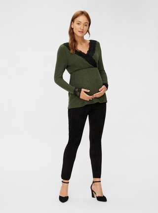 Zelené tehotenské/dojčiace tričko s krajkou Mama.licious