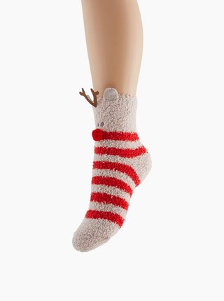 Béžovo-červené ponožky s vianočným motívom Pieces Rudolph