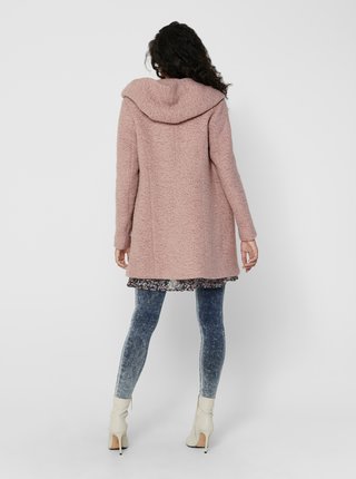 Ružový vlnený zimný kabát ONLY New Sedona
