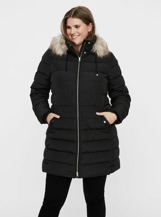Čierny zimný prešívaný kabát JUNAROSE
