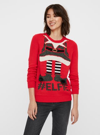 Červený sveter s vianočným motívom VERO MODA