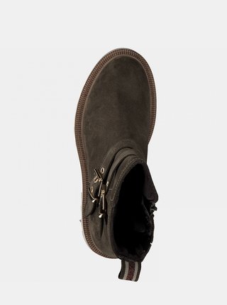 Khaki kožené kotníkové boty Tamaris