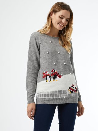 Šedý svetr s vánočním motivem Dorothy Perkins