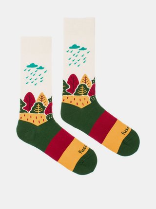 Krémovo-zelené vzorované ponožky Fusakle Naše krajina