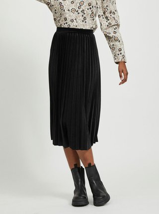 Čierna sametová plisovaná midi sukňa VILA