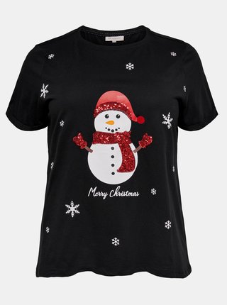 Čierne tričko s vianočným motívom ONLY CARMAKOMA