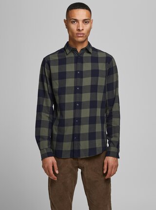 Kaki kockovaná košeľa Jack & Jones