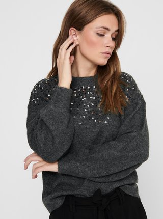 Šedý sveter s flitrami Jacqueline de Yong