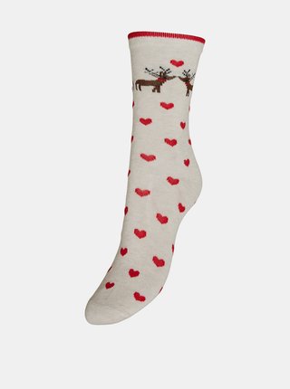 Krémové ponožky s vianočným motívom VERO MODA