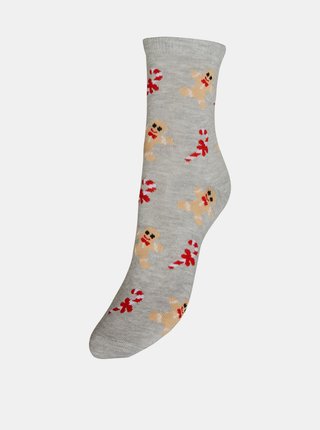 Šedé ponožky s vianočným motívom VERO MODA