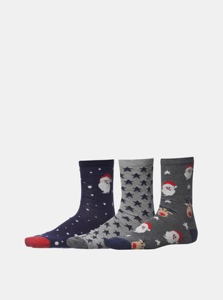 Sada tří párů pánských vánočních ponožek v šedé barvě SAM 73 Blixen