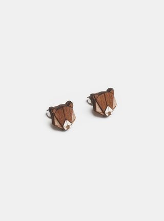 Hnědé dřevěné náušnice BeWooden Bear Earrings 