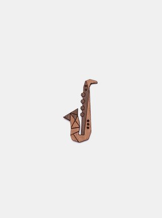Hnědá dřevěná brož BeWooden Saxophone Brooch 