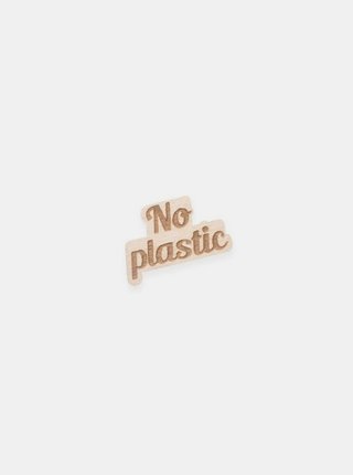 Dřevěná brož ve tvaru nápisu No Plastic BeWooden