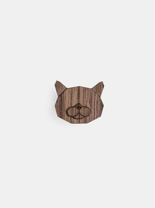 Hnědá dřevěná brož BeWooden British Cat Brooch 