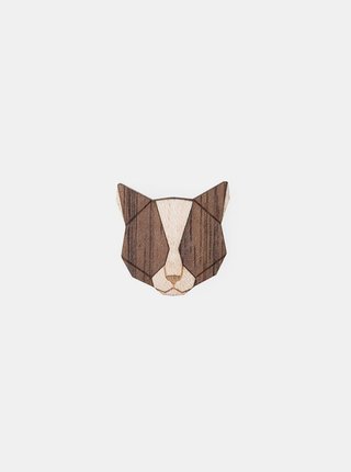 Hnědá dřevěná brož BeWooden Grey Cat Brooch 