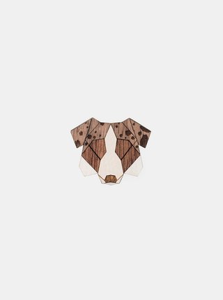 Hnědá dřevěná brož ve tvaru psa BeWooden Australian Shepherd Brooch 