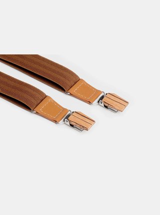 Kožené šle Cognac Suspenders BeWooden s dřevěnými detaily BeWooden