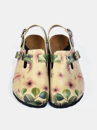 Béžové sandály Calceo Classic Sandal Flowers