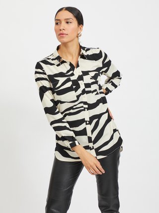 Čierno-krémová košeľa so zebrím vzorom VILA Omina